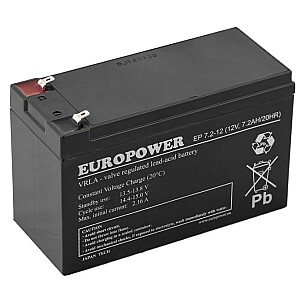 AGM akumulators EUROPOWER EP Series 12 V 7,2 Ah (kalpošanas laiks 6-9 gadi)
