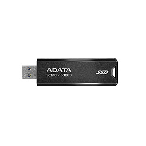 External SSD ADATA SC610 500GB USB 3.2 Write speed 500 MBytes/sec Read speed 550 MBytes/sec SC610-500G-CBK/RD