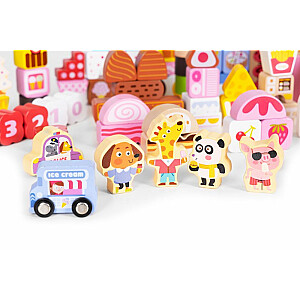 Eco toys bērnu  koka kluči Candy city 116 priekšmeti