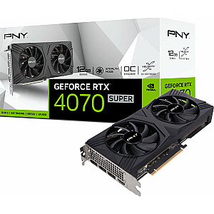 PNY GeForce RTX 4070 SUPER Verto OC videokarte ar diviem ventilatoriem, 12 GB GDDR6X (VCG4070S12DFXPB1-O)
