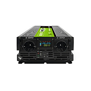 Zaļās šūnas sprieguma pārveidotājs PowerInverter LCD 24V 3000W/60000W automašīnas pārveidotājs ar displeju — strāvas adapteris/tīra sinusa pārveidotājs, automātisks melns