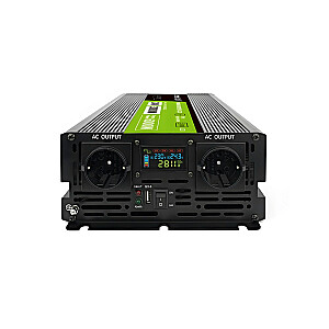 Green Cell Преобразователь напряжения PowerInverter LCD 24 В 3000 Вт/60 000 Вт Автомобильный преобразователь с дисплеем - адаптер питания/инвертор чистого синуса Auto Black