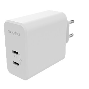 Mophie GaN Charger Dual - настенное зарядное устройство с двойным входом USB-C 67Вт белое