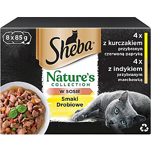 SHEBA Nature's Collection Poultry Flavours - mitrā kaķu barība - 8x 85g