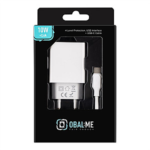 OBAL:ME Sienas lādētājs USB-A 10W + USB-A|USB-C kabelis 1m balts