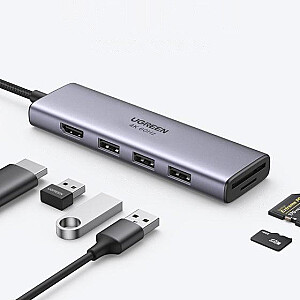 UGREEN CM511 5-in-1 adapteris no USB-C hub līdz 3x USB3.0 + HDMI + TF | SD (pelēks)