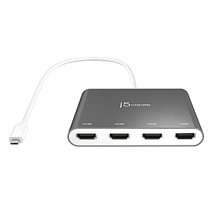 j5izveidojiet JCA366-N USB-C™ 4 portu HDMI™ vairāku monitoru adapteri, sudraba krāsā