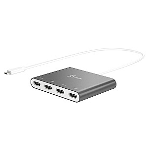 j5izveidojiet JCA366-N USB-C™ 4 portu HDMI™ vairāku monitoru adapteri, sudraba krāsā