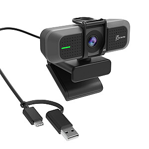 J5izveidojiet USB 4K Ultra HD USB-C/USB 2.0 tīmekļa kameru; krāsa melna JVU430-N