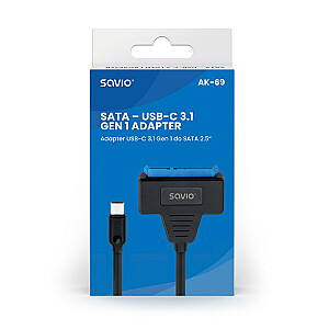 Адаптер SAVIO AK-69 USB-C 3.1 Gen 1 (M) — SATA (F) для 2,5-дюймовых накопителей