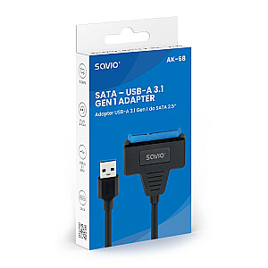 SAVIO AK-68 USB-A 3.1 Gen 1 (M) uz SATA (F) adapteris 2,5 collu diskdziņiem