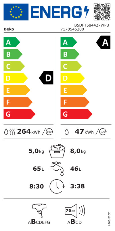 Veļas mašīna BEKO B5DFT584427WPB