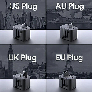 AUKEY PA-TA07 Универсальный дорожный адаптер для зарядного устройства 35 Вт с USB-C и USB-A Великобритания, США, ЕС, Австралия, Китай, 150 стран