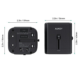 AUKEY PA-TA01 universāls USB-C uz USB-A ceļojumu lādētāja adapteris Lielbritānijā, ASV, ES, Austrālijā, Ķīnā, 150 valstīs