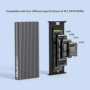 Qoltec 52272 M.2 SSD korpuss | SATA | NVMe | RGB LED | USB-C | 4 TB