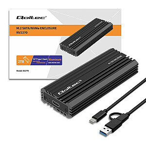 Qoltec 52270 NV2270 M.2 SSD korpuss | SATA | NVMe | USB-C | 2 TB