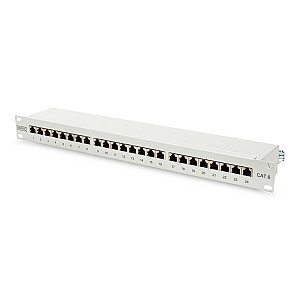 Патч-панель 19" 24 порта, кат.6, S/FTP, 1U, поддержка кабеля, серый (в сборе)