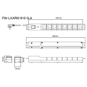 Сетевой фильтр LXARM 810, 3л, PDU, 5,0 м, черный