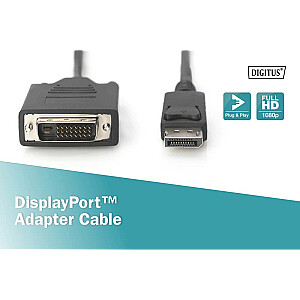 Кабель-переходник Displayport с защелкой 1080p 60 Гц FHD Тип DP/DVI-D (24+1) M/M черный 2 м