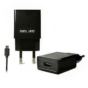 Сетевое зарядное устройство USB + microUSB 1А, черное