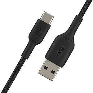 Плетеный кабель USB-C USB-A 15 см, черный