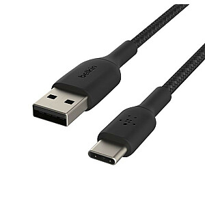 Плетеный кабель USB-C USB-A 15 см, черный