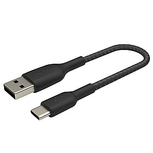 Плетеный кабель USB-C USB-A 15 см, черный