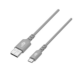 USB uz USB C 1 m silikona pelēks ātrās uzlādes kabelis