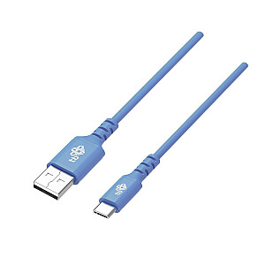 USB uz USB C zilā silikona ātrās uzlādes kabelis 1 m garš
