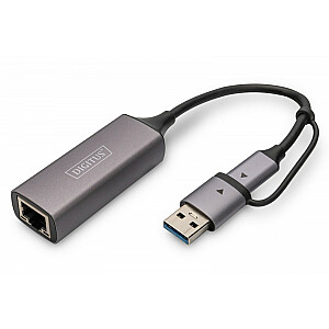 Vadu tīkla karte USB 3.1 Type C + USB A līdz 1x RJ45 2.5 Gigabit Ethernet 10/100/1000/2500 Mbps