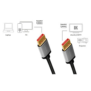 Kabelis DisplayPort 8K/60 Hz, DP/M līdz DP/M, alumīnijs, 3 m