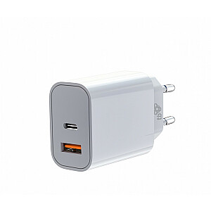 2x3A USB C + USB A barošanas piegādes lādētājs, balts
