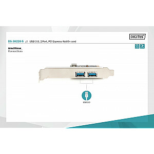 USB 3.0 PCIe kontrolieris, 2x USB 3.0, zema profila, UPD720202 mikroshēmojums