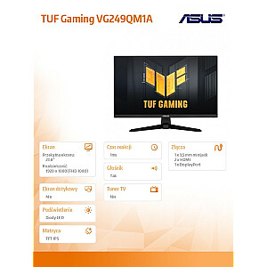 Игровой монитор ASUS TUF Gaming VG249QM1A [Fast IPS, разгон 270 Гц (выше 144 Гц, 240 Гц), экстремально низкое размытие в движении, 1 мс (GTG), 99% sRGB, FreeSync Premium, совместимость с G-Sync]