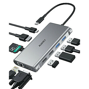 CB-C89 алюминиевый концентратор USB-C | 10w1 | RJ45 Ethernet 10/100/1000 Мбит/с | 4xUSB | HDMI 4k@30Гц | SD и microSD | Подача питания USB-C 100 Вт