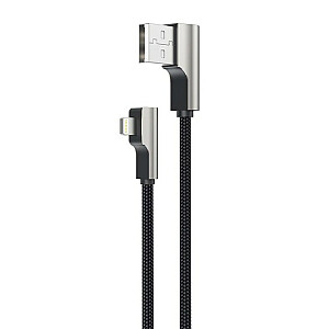 CB-AL04 melns OEM neilona USB kabelis | 1 m | 90 grādu dakšas | MFI sertifikāts