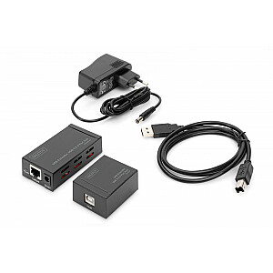 Pagarinātāja kabelis/pagarinātāja centrmezgls 4 porti USB 2.0 pa vītā pāra kabeli Kategorija 5e/7, līdz 50 m