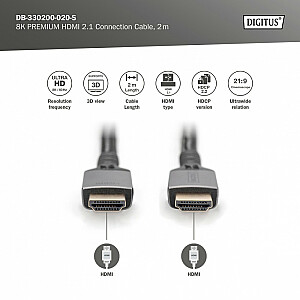 Premium Ultra-Speed UHD HDMI 2.1 savienotāja kabelis, 8K60Hz, HDMI tips A/A M/M, 2 m, melns