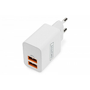 Tīkla lādētājs, barošanas bloks 2x USB-A 15,5 W Balts