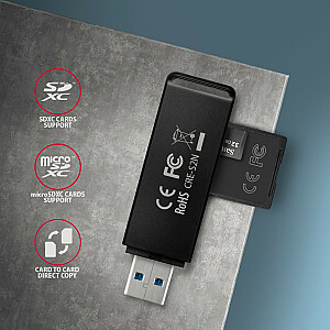 CRE-S2N ārējais karšu lasītājs USB-A 3.2 GEN 1, 2 sloti SD/microSD kartēm, UHS-I