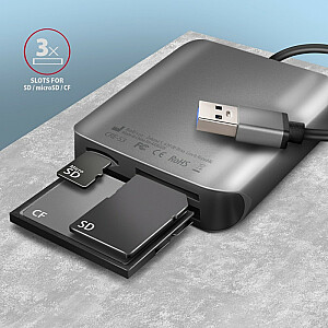CRE-S3 ārējais karšu lasītājs USB-A 3.2 GEN 1, 3 sloti vai SD/microSD/CF, UHS-II atbalsts