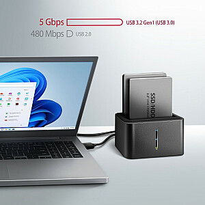 Dokstacija ADSA-D25 MINI USB 3.2 Gen 1 — 2x SATA 6G 2,5" SSD/HDD BRANCH