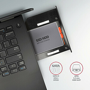 RSS-CD09 Рамка для 2,5-дюймового SSD-HDD для слота DVD, алюминий со светодиодной подсветкой 9,5 мм