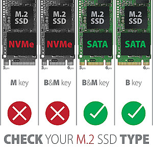 RSS-M2B iekšējais 2,5 collu SATA korpuss M.2 SATA SSD diskiem, melns