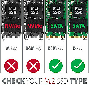 RSS-M2SD iekšējais 2,5 collu SATA korpuss M.2 SATA SSD, sudraba krāsā