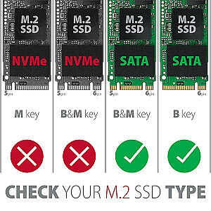 RSS-M2SD Внутренний 2,5-дюймовый корпус с интерфейсом SATA для твердотельных накопителей M.2 SATA, серебристый