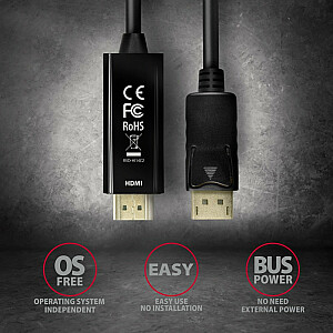 RVD-HI14C2 Active DisplayPort —> HDMI 1.4 adapteris, 1,8 m kabelis, 4K/30 Hz