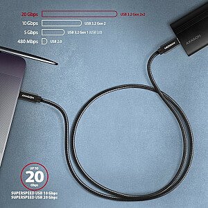 BUCM32-CM10A kabelis USB-C — USB-C 3.2 Gen 2, 1 m, PD 100W, 5A, 4K HD, ALU, pīts, melns