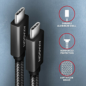 BUCM32-CM20AB kabelis USB-C — USB-C 3.2 Gen 2, 2m, PD 100W, 5A, 4K HD, ALU, cietoksnis, melns