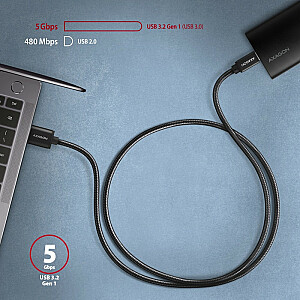 BUCM3-AM20AB USB-C uz USB-A 3.2 Gen 1 kabelis, 2m, 3A, ALU, pīts, melns